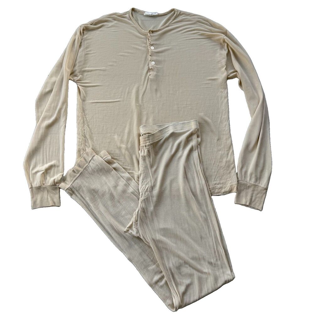 Vintage Early Winters Men's Large 100% Silk Base Layer Long Johns Shirt & Pants